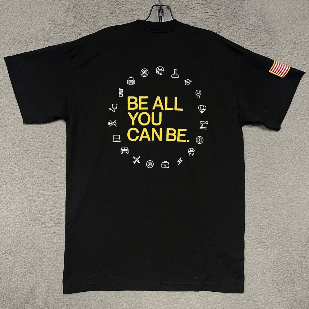 Official U.S. Army Yellow Star Logo T Shirt Sz L Black Be All You Can Be 2-Sided